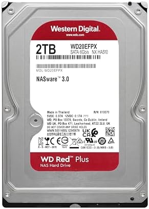Western Digital 2TB WD Red Plus NAS Internal Hard Drive HDD - 5400 RPM, SATA 6 Gb/s, CMR, 64 MB Cache, 3.5" -WD20EFPX