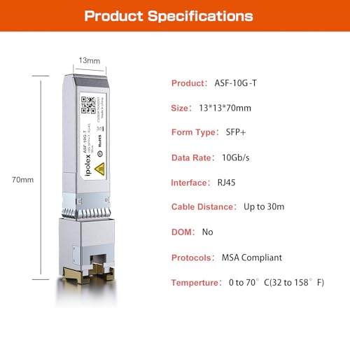 ipolex SFP+ 10GBase LR Singlemode Module, 10G SFP LC 1310nm Fiber Optic Transceiver for Cisco SFP-10G-LR, Ubiquiti UniFi UF-SM-10G, Meraki MA-SFP-10GB-LR, Netgear AXM762, Mikrotik and More, up to 10KM|B01EN33WYK