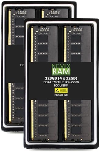 NEMIX RAM 128GB (4X32GB DDR4 3200MHZ PC4-25600 2Rx8 1.2V CL22 288-PIN ECC Unbuffered UDIMM KIT Compatible with Dell PowerEdge R350 Rack Server