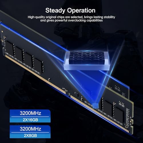 DDR4 DRAM 32GB Kit (2x16GB 3200MHz XMP 2.0 Dual Channel RAM CL16 (PC4-25600 1.35V 288-Pin Upgraded Aluminum Heat Sink Ideal for Gaming Computer Upgrade - Shadow III Series Black