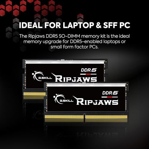 G.SKILL Ripjaws DDR5 SO-DIMM Series DDR5 RAM 32GB (2x16GB 4800MT/s CL34-34-34-76 1.10V Unbuffered Non-ECC Notebook/Laptop Memory SO-DIMM (F5-4800S3434A16GA2-RS