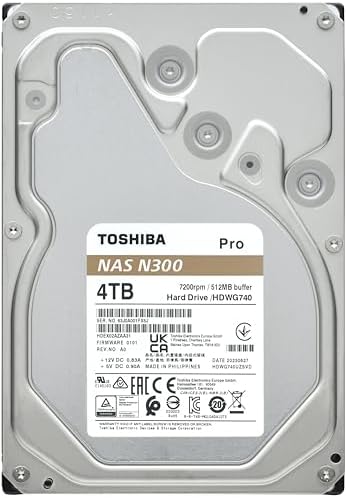 Toshiba N300 16TB NAS 3.5-Inch Internal Hard Drive - CMR SATA 6 GB/s 7200 RPM 512 MB Cache - HDWG51GXZSTA|B0CYR2ZZCX