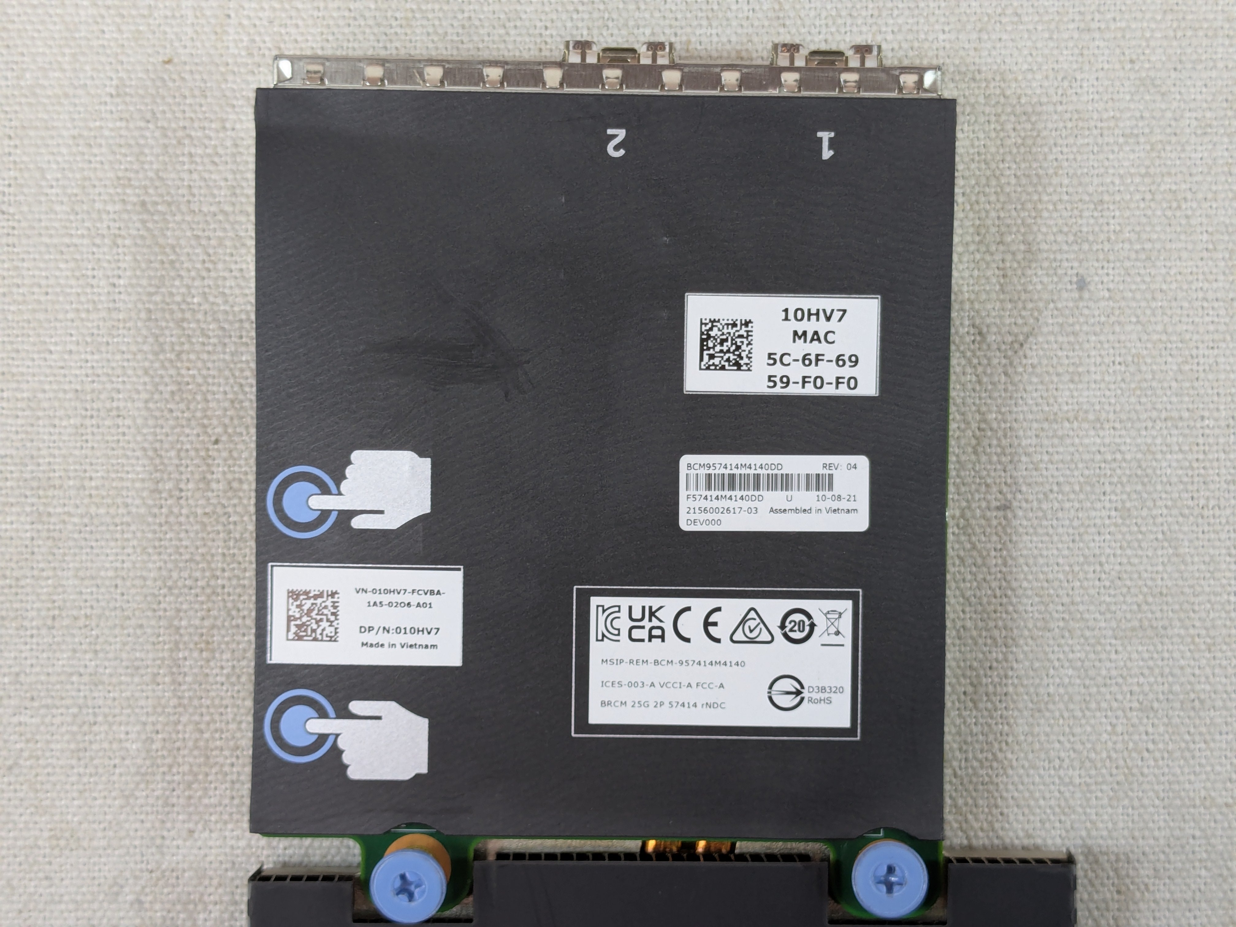 Dell 10HV7 Broadcom 57414 Dual Port 25Gb/s SFP28 Network Daughter Card