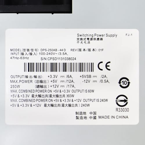 DPS-250AB-44 D 250W Power Supply Compatible with Delta DPS-250AB-44D Server NAS Host Switching Power Supply Repair 24-Pin + 20-Pin