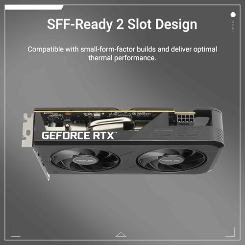 ASUS Dual NVIDIA GeForce RTX 3050 6GB OC Edition Gaming Graphics Card - PCIe 4.0, 6GB GDDR6 Memory, HDMI 2.1, DisplayPort 1.4a, 2-Slot Design, Axial-tech Fan Design, 0dB Technology, Steel Bracket|B0CVCG2VPK