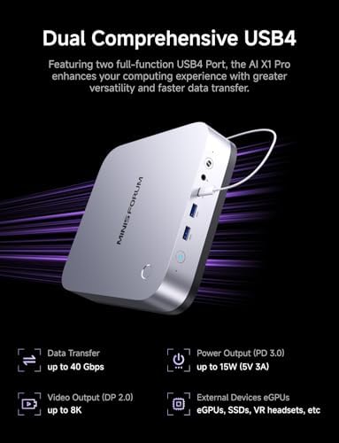 MINISFORUM AI X1 Pro-370 Mini PC AMD Ryzen AI 9 HX 370(12C/24T 96GB DDR5 2TB SSD Desktop Computer, HDMI|DP|2xUSB4 Output, 2xRJ45 Port, WiFi7, BT5.4, AMD Radeon 890M Graphics, Copilot Support AI PC