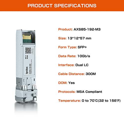 ipolex SFP+ 10GBase LR Singlemode Module, 10G SFP LC 1310nm Fiber Optic Transceiver for Cisco SFP-10G-LR, Ubiquiti UniFi UF-SM-10G, Meraki MA-SFP-10GB-LR, Netgear AXM762, Mikrotik and More, up to 10KM|B01EN33WYK