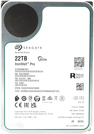 Seagate (Recertified IronWolf Pro 16TB NAS Internal Hard Drive HDD – CMR 3.5 Inch SATA 6Gb/s 7200 RPM 256MB Cache for RAID Network Attached Storage (ST16000NE000