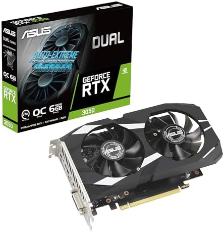 ASUS Dual NVIDIA GeForce RTX 3050 6GB OC Edition Gaming Graphics Card - PCIe 4.0, 6GB GDDR6 Memory, HDMI 2.1, DisplayPort 1.4a, 2-Slot Design, Axial-tech Fan Design, 0dB Technology, Steel Bracket|B0CVCG2VPK