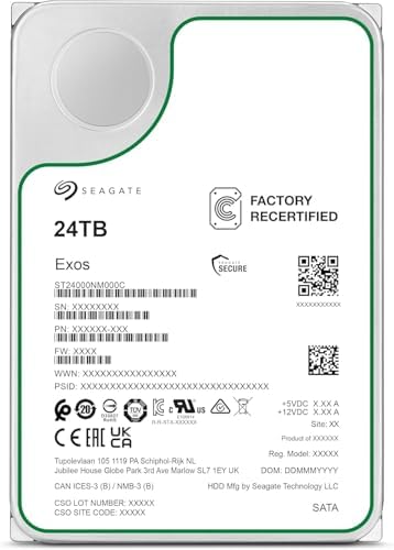 Seagate Exos X24 24TB Enterprise Hard Drive HDD SATA 6Gb/s 512MB Cache 7200 RPM 512e CMR Helium Sealed 3.5in Hard Drive ST24000NM000H (Renewed)|B0DNNKNKS4