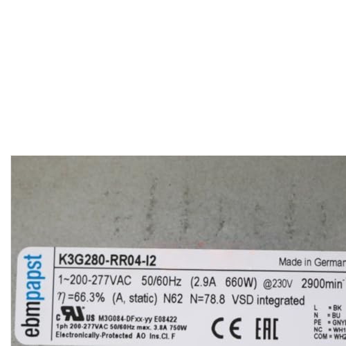 K3G280-RR04-I2 200-277V 2.9A 660W Fan - 2900RPM 28CM Cooling Fan