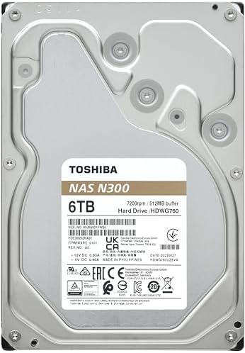 Toshiba N300 16TB NAS 3.5-Inch Internal Hard Drive - CMR SATA 6 GB/s 7200 RPM 512 MB Cache - HDWG51GXZSTA|B0CYR2ZZCX