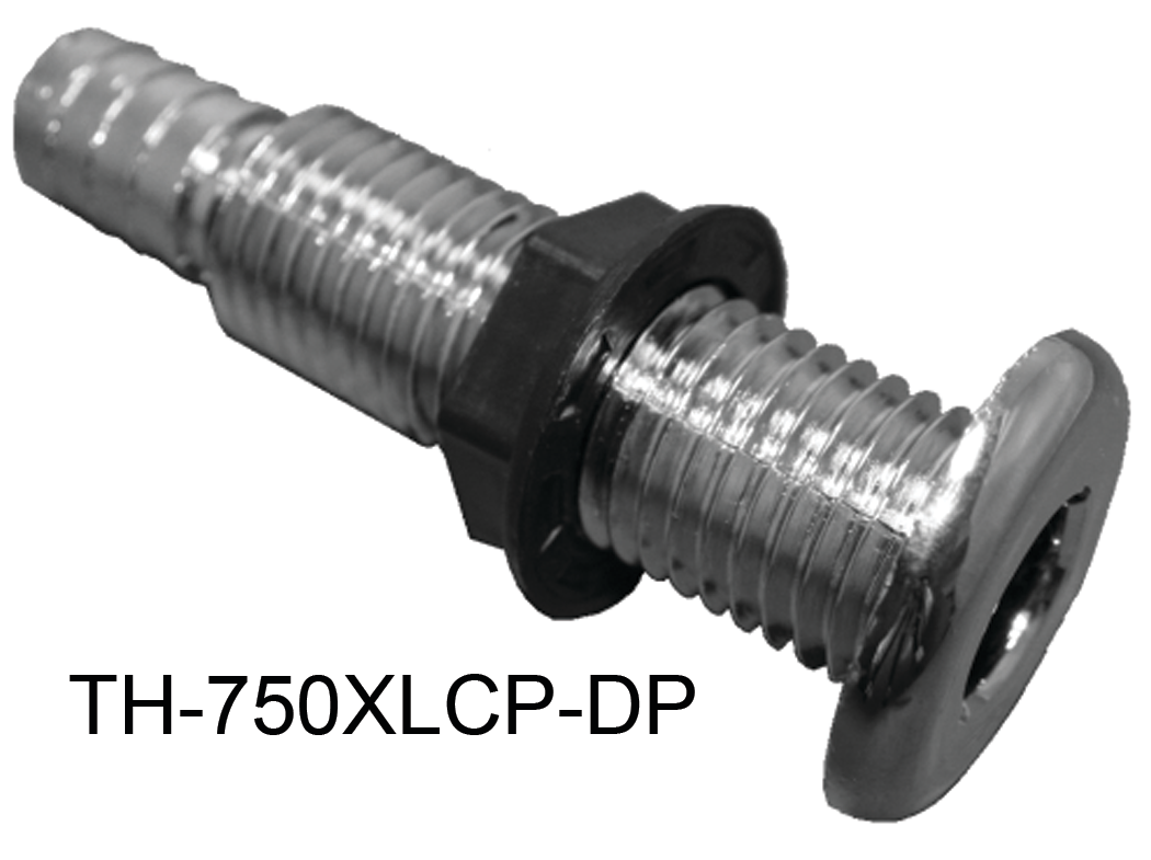 TH Marine TH-752XL-DP T-H Marine Straight Extra Long Thru-Hull Fitting for Hose, White