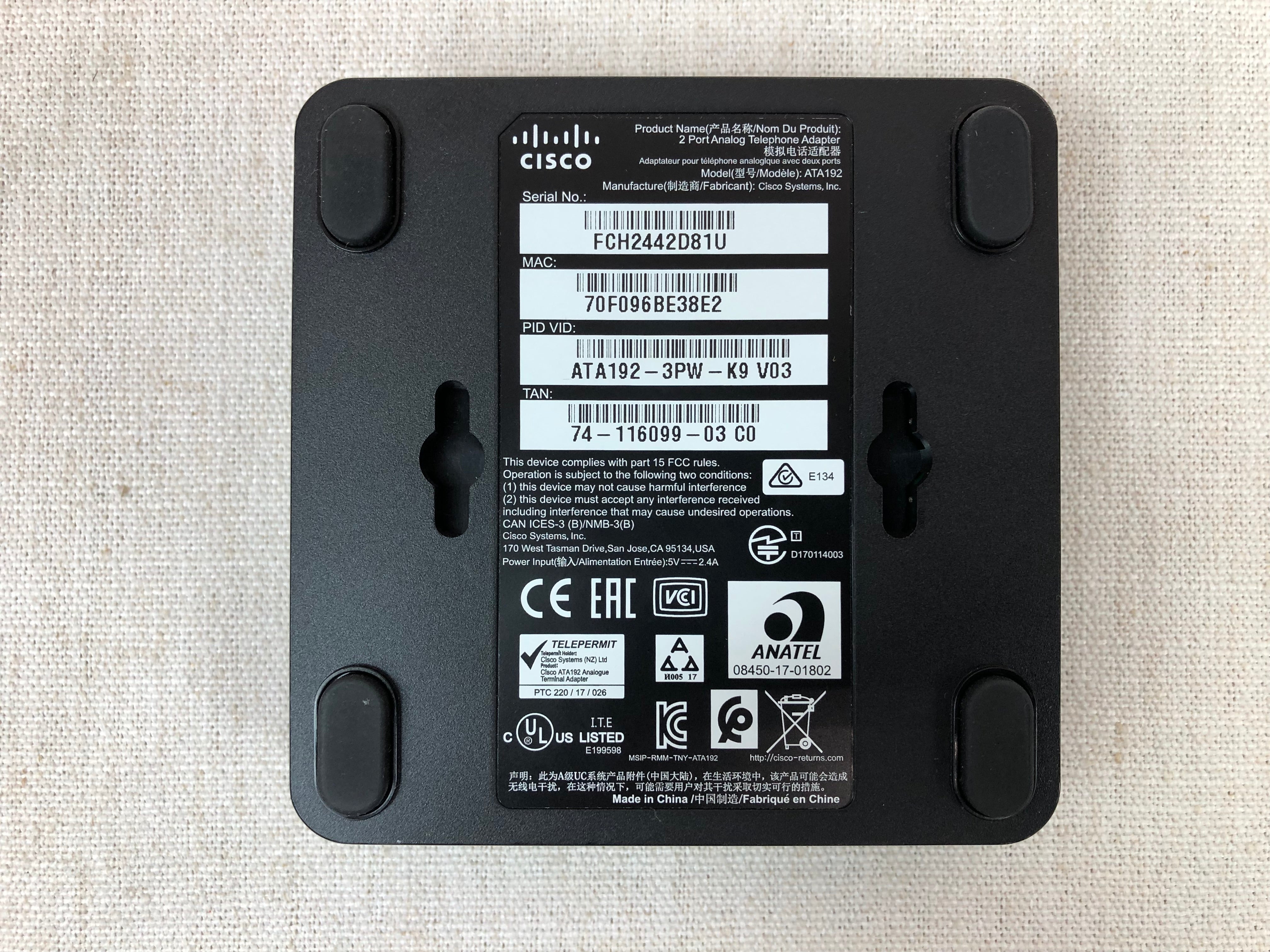 Open Box Cisco ATA192-3PW-K9 2 Port Multiplatform Analog Telephone