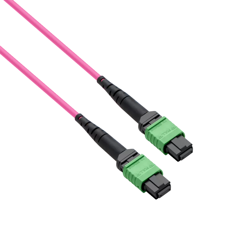 Pre-terminated MPO 4x4 Shuffle Breakout Cable, 32 Fibers, 4 x MPO-8 APC (Female) to 4 x MPO-8 APC (Female), Multimode (OM4), Type 4, LSZH/OFNP, 0.35dB Max, Breakout 80cm, Magenta