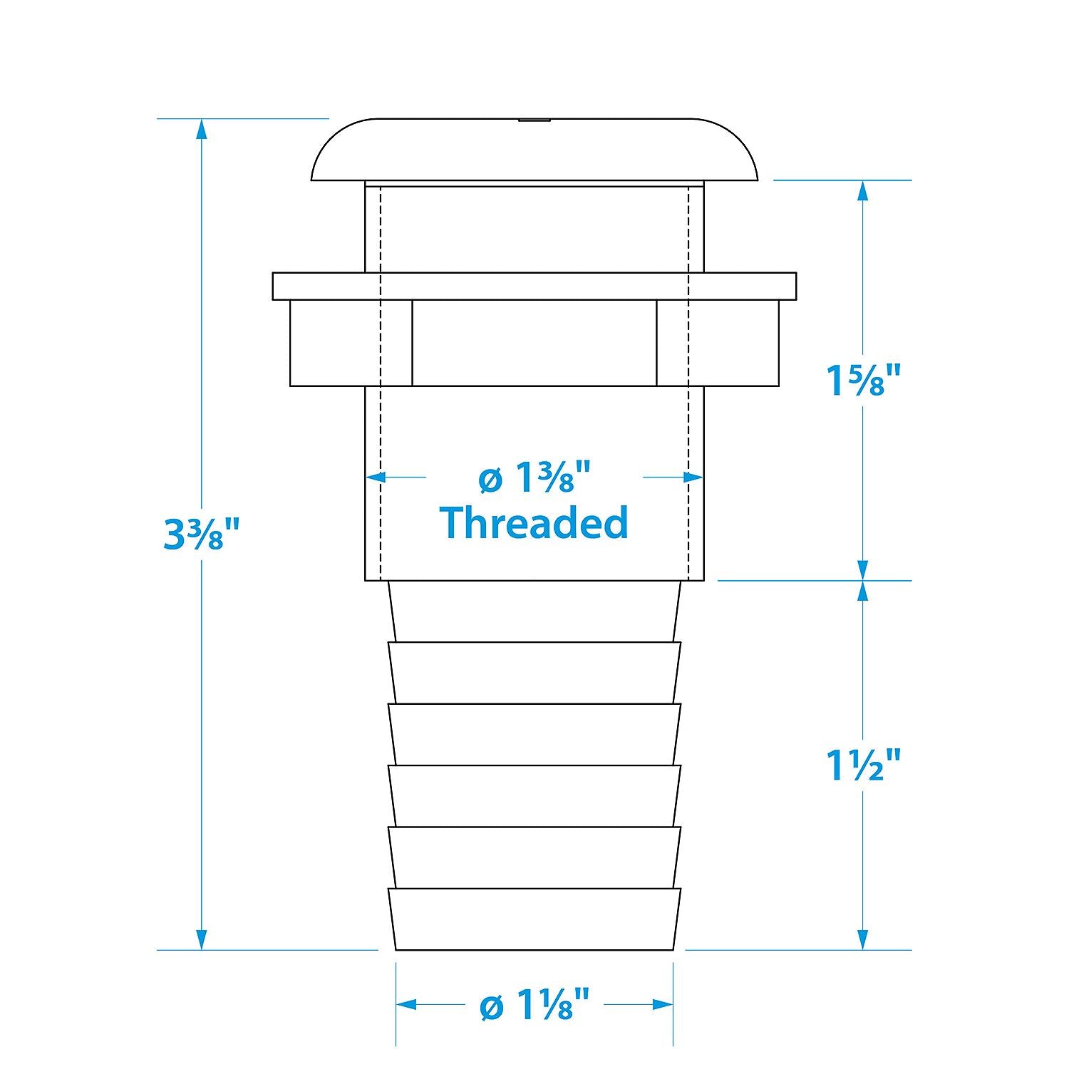 Seachoice 50-18091 Thru-Hull Connector w/ Broad Flange, White Finish, 1.125 In.