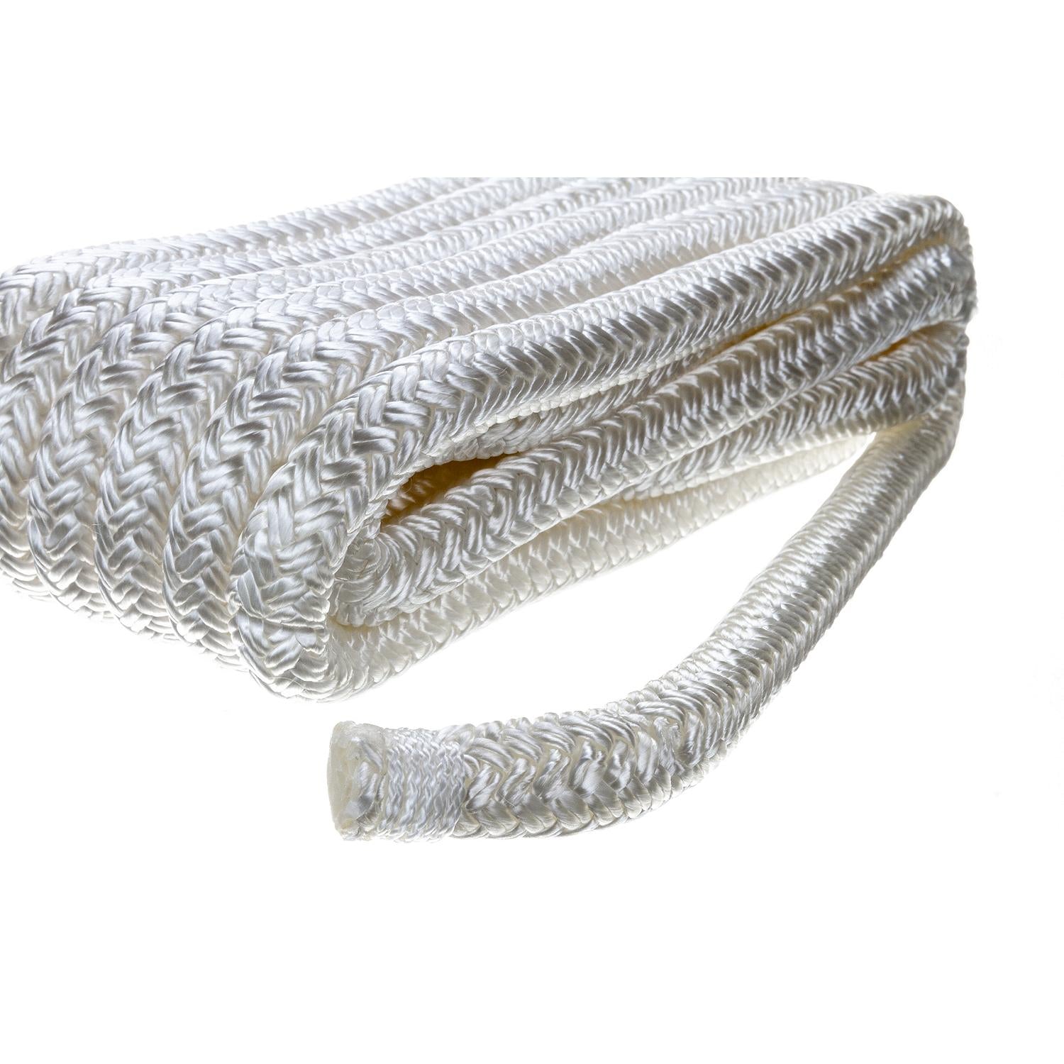 Seachoice Double-Braid Nylon Dock Line w/ Eye Splice, Pre-Shrunk, Heat Stabilized, 1/2 In. X 15 Ft., White