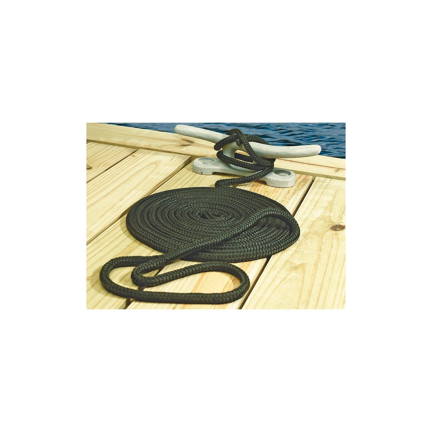 Seachoice Double-Braid Nylon Dock Line w/ Eye Splice, Pre-Shrunk, Heat Stabilized, 3/4 In. X 35 Ft., White