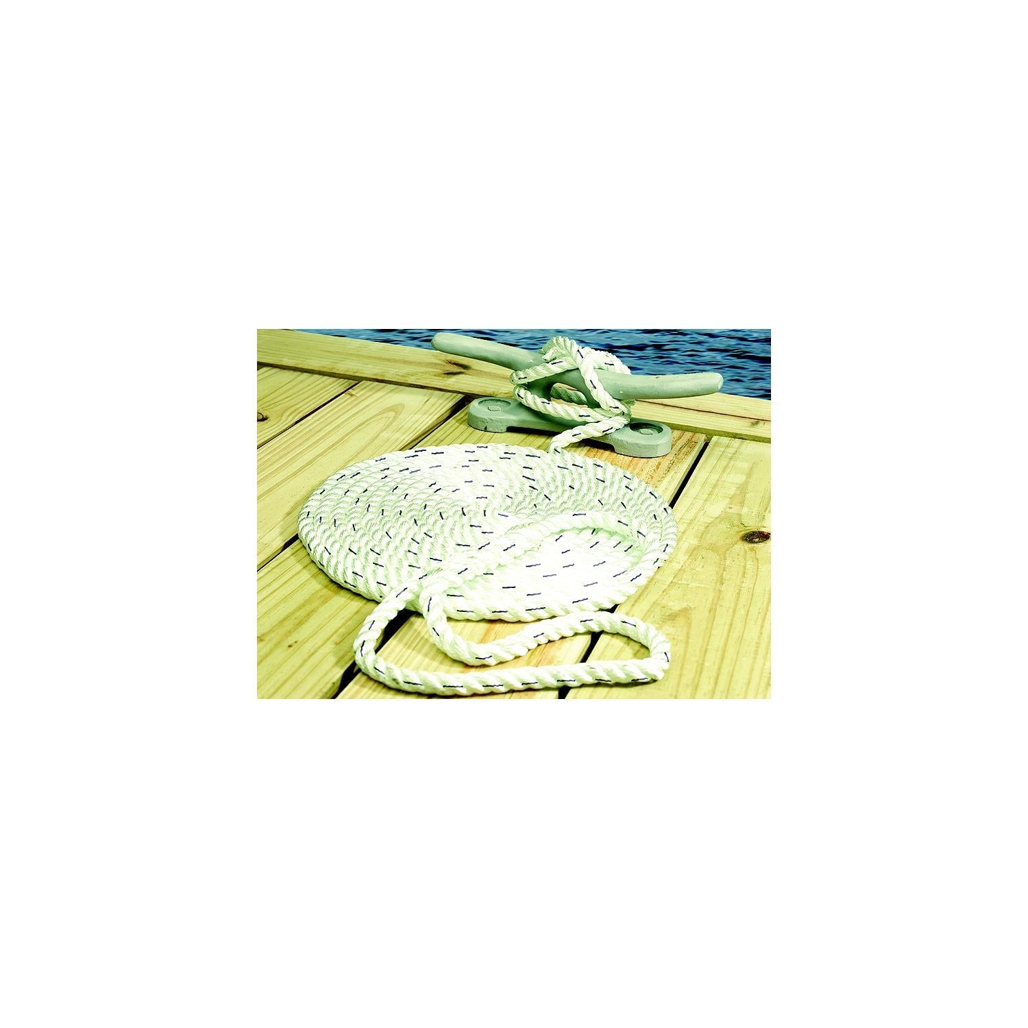 Seachoice 47581 Premium 3-Strand Twisted Nylon Dock Line, White w/ Blue Tracer, 1/2" x 30'