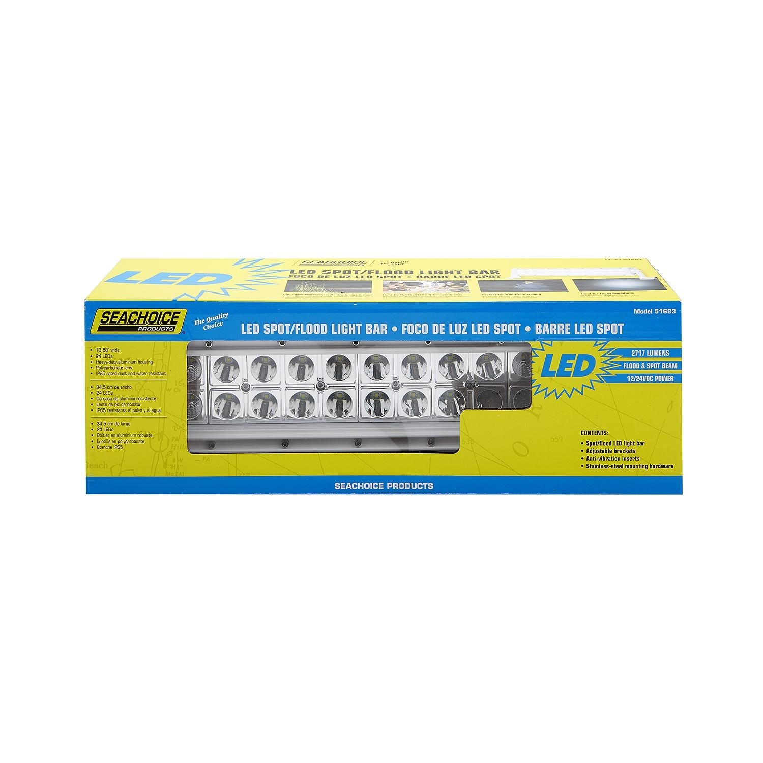 Seachoice UCL21CWSCH 51683 LED Spot/Flood Light Bar, White Housing 24 LEDs, 13.6", 12/24V