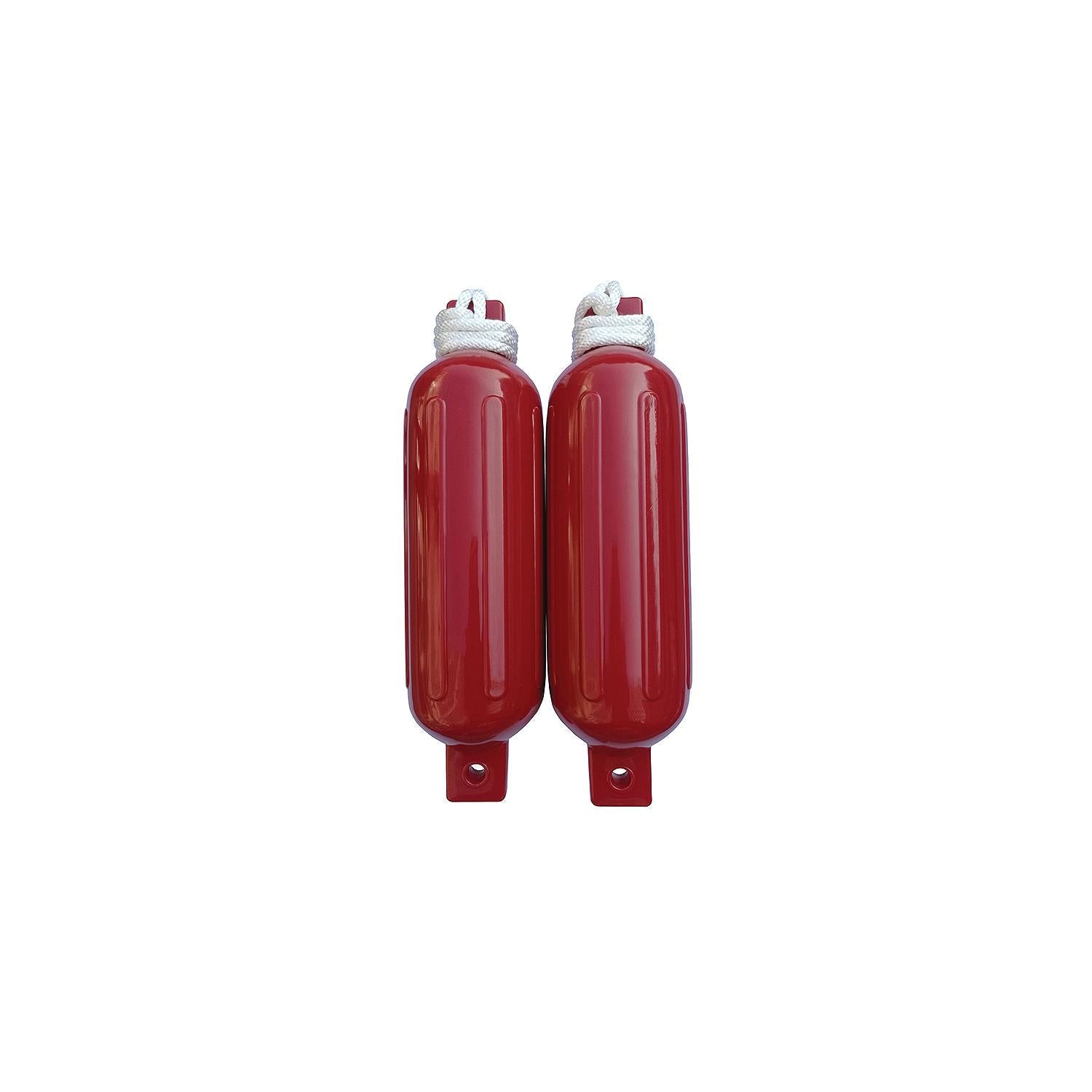 Seachoice DE77233S Red Twin Eye Ribbed Fender Kit, (2) 6.5" x 23" Fenders and (2) 3/8" x 5' Fender Lines