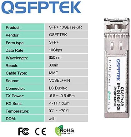 QSFPTEK 4Packs 10GBASE-LR Transceiver, 10G SFP+ Patch Module, 1310nm, 10km, DDM LC, 10Gbe Ethernet Mini-GBIC for Cisco SFP-10G-LR, Ubiquiti UF-SM-10G, Mikrotik, Netgear, Qnap NAS, D-Link|B08P4MFPD5