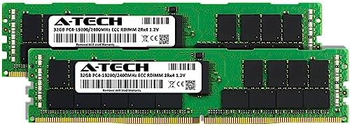A-Tech 64GB Kit (2x32GB) DDR4 2400MHz PC4-19200 ECC RDIMM 2Rx4 Dual Rank 1.2V ECC Registered DIMM 288-Pin Server & Workstation RAM Memory Upgrade Modules (A-Tech Enterprise Series)|B081VVMT8Y