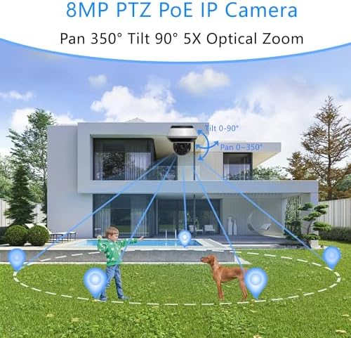 4K 8MP Mini PTZ Dome PoE IP Camera Outdoor Pan Tilt 5X Optical Zoom, 2.7-13.5mm Motorized Varifocal Lens, H.265, Ceiling/Wall Mounting, Compatible with Uniview NVR, NDAA
