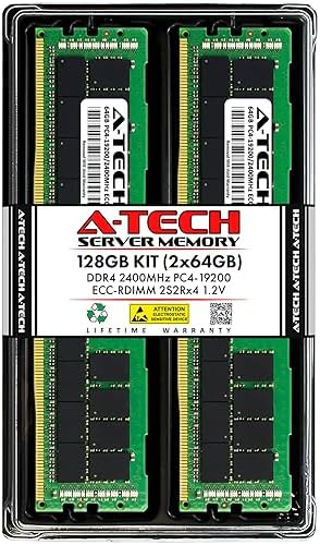 A-Tech 64GB Kit (2x32GB DDR4 2400MHz PC4-19200 ECC RDIMM 2Rx4 Dual Rank 1.2V ECC Registered DIMM 288-Pin Server & Workstation RAM Memory Upgrade Modules (A-Tech Enterprise Series