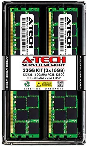 A-Tech 32GB Kit (2x16GB Memory RAM for Dell PowerEdge T410 - DDR3L 1600MHz PC3-12800 ECC Registered RDIMM 2Rx4 1.35V - Server