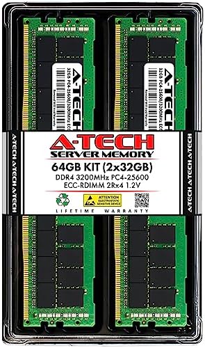 A-Tech 64GB Kit (2x32GB) DDR4 2666MHz PC4-21300 ECC RDIMM 2Rx4 Dual Rank 1.2V ECC Registered DIMM 288-Pin Server & Workstation RAM Memory Upgrade Modules (A-Tech Enterprise Series)|B0BPN48JTW