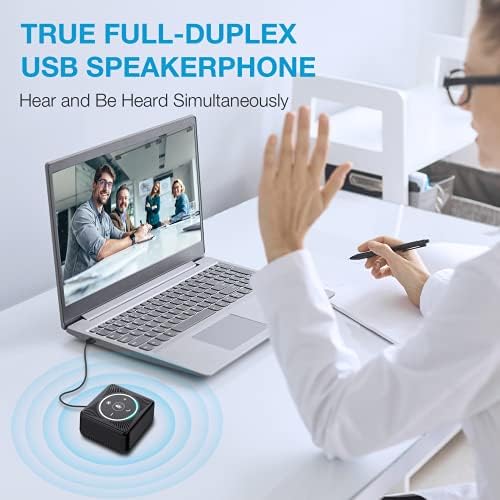 EMEET Conference Speakerphone M0 Plus, 4 AI Mics 360° Voice Pickup, Noise Reduction, USB C Speaker, Bluetooth Conference Speaker for 8 People w/Daisy Chain for 16 Compatible with Leading Software