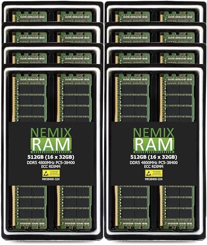 NEMIX RAM 128GB (4X32GB DDR5 4800MHZ PC5-38400 2Rx8 1.1V CL40 288-PIN ECC RDIMM Registered Server Memory KIT Compatible with Dell PowerEdge R760 Rack Server