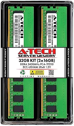 A-Tech Server 32GB Kit (2x16GB) DDR4 2133MHz PC4-17000 ECC UDIMM 2Rx8 Dual Rank 1.2V ECC Unbuffered DIMM 288-Pin Server & Workstation RAM Memory Upgrade Modules (A-Tech Enterprise Series)|B0BQ8P9M8P