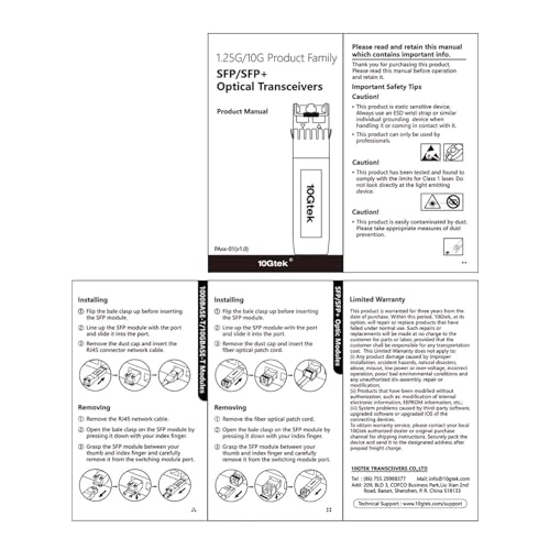 10GTEK 1.25G SFP-T, 1000BASE-T Copper SFP, SFP to RJ45 SFP Module Transceiver for Cisco SFP-GE-T, Meraki, Fortinet, Ubiquiti UniFi UF-RJ45-1G, D-Link, Supermicro, Netgear, TP-Link and More|B00U77IJ2M