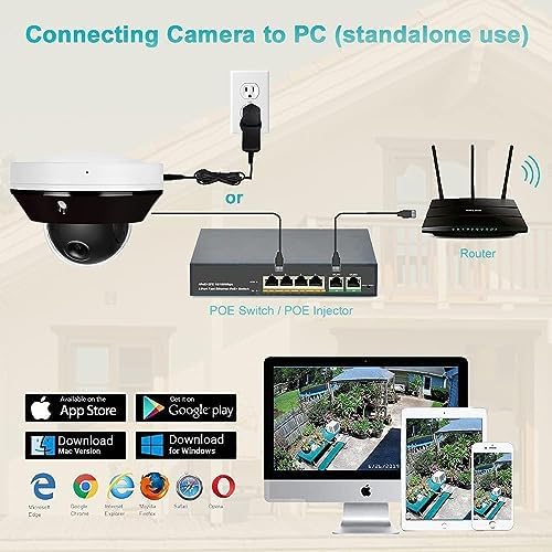 Real HD 6MP Mini PTZ Dome PoE IP Camera Outdoor with Pan Tilt, 3X Zoom, 2.8-8mm Motorized Varifocal Lens, H.265, IP66, NVR or Windows PC Required, NDAA Compliant
