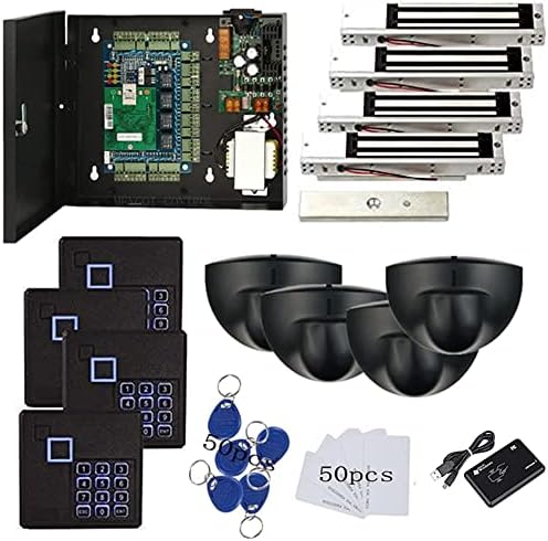 MENGQI-CONTROL 2 Door Access Control Board System 600lbs Electromagnetic Lock Infrared NoTouch Exit Button Keypad Reader 110~240V Power Supply Box USB Enroll Reader Card Key Fob APP remotely Open Door