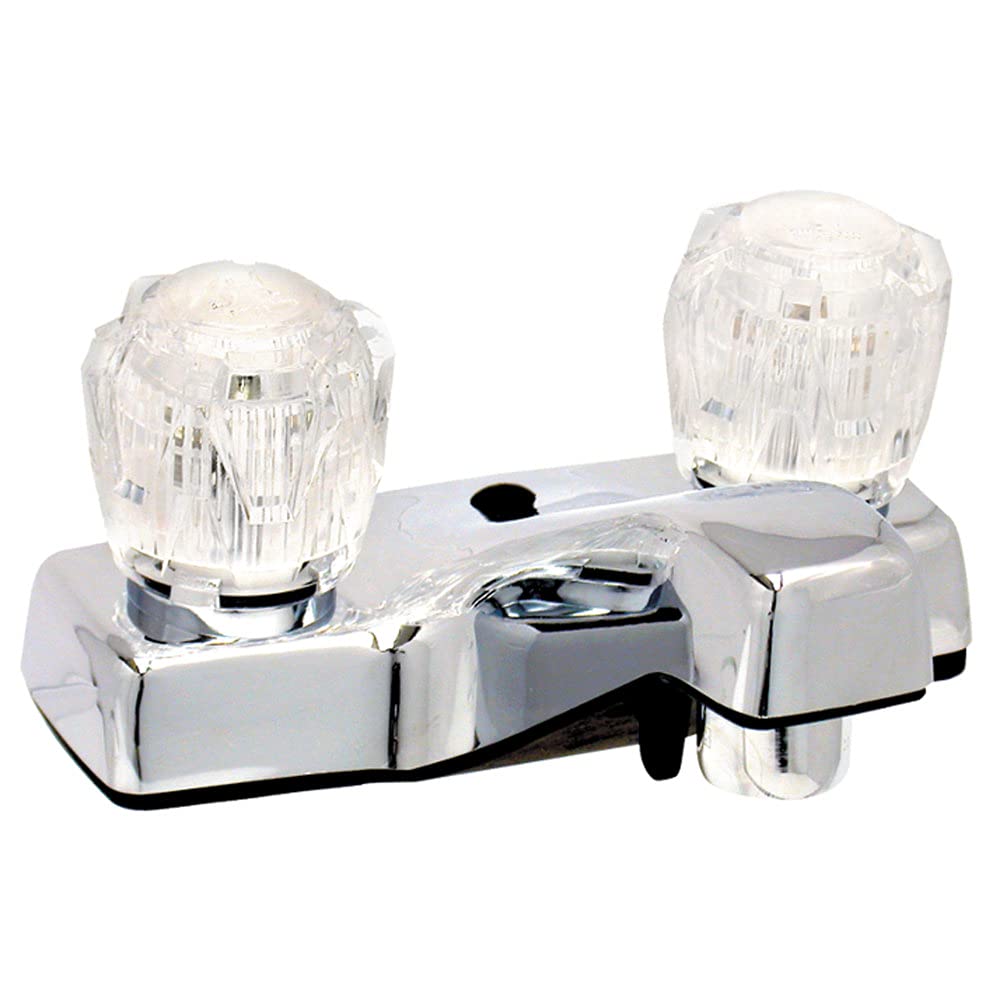 Valterra PF212307 Phoenix Chrome Finish Two Handle 4" Lavatory RV Bathroom, Faucet w/ Clear Acrylic Knobs