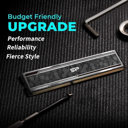 Silicon Power Value Gaming DDR4 RAM 32GB (2x16GB 3200MHz (PC4 25600 288-pin CL16 1.35V UDIMM Desktop Memory Module with Heatsink Grey SU032GXLZU320BDAJ7