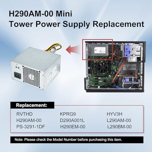 LXun H290AM-00 290W Power Supply Compatible with Dell Optiplex 3020 7020 9020/ Precision T1700/ PowerEdge T20 (MT Mini Tower) Power Supply RVTHD KPRG9 HYV3H D290A001L L290AM-00 PS-3291-1DF H290EM-00|B07GSV8LK8