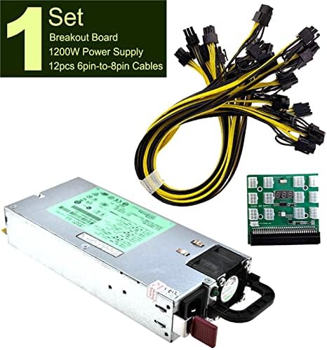 AHGDDA 1 Kit DPS-1200FB A 1200W PSU Power Supply+ Breakout Board + 12pcs 6pin-to-8pin Cables Mining BTC ETH Switching