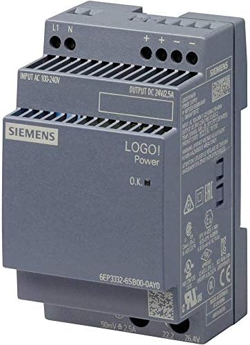 SIEMENS 6EP3332-6SB00-0AY0 Logo!Power 24 V / 2.5 A Stabilized Power Supply Input: 100-240 V AC Output: DC 24 V / 2.5 A