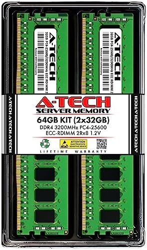 A-Tech 64GB Kit (2x32GB DDR4 3200MHz PC4-25600 ECC RDIMM 2Rx4 Dual Rank 1.2V ECC Registered DIMM 288-Pin Server & Workstation RAM Memory Upgrade Modules (A-Tech Enterprise Series