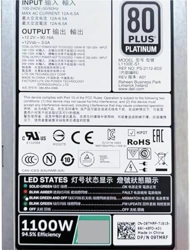 1pc 1100W L1100E-S1 Power for R630 R730 R740 Server Modular Power Supply Unit PSU 0CMPGM 0Y3H8J 09TMRF