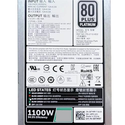 1pc 1100W L1100E-S1 Power for R630 R730 R740 Server Modular Power Supply Unit PSU 0CMPGM 0Y3H8J 09TMRF