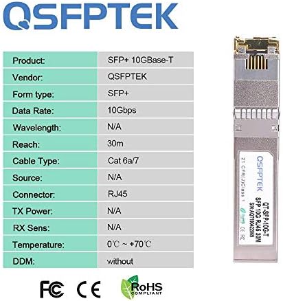 10GBASE-T SFP+ to RJ45 Transceiver, 10G Ethernet Copper Module, Optical SFP RJ 45 10Gb T Mini-GBIC Compatible with Cisco SFP-10G-T-S, Ubiquiti UF-RJ45-10G, Mikrotik, Supermicro, Fortinet, up to 30m|B07QXNQTXG