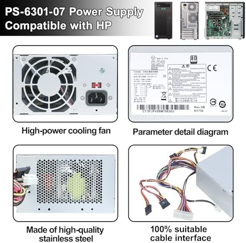 DPS-300AB-73 A 300W Power Supply Compatible with HP Omen 510 560 570 HP Pro Server Power Supply 667893-003Q PSU Replacement for Part PS-6301-07 715185-001 759766-001 PSU