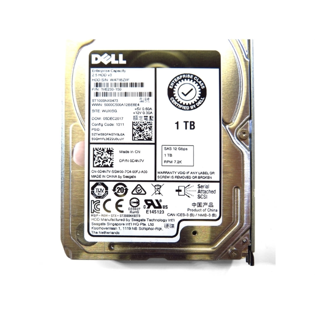 Dell D4N7V 2.5" 1TB 7200RPM SAS 12Gb/s Hard Disk Drive (HDD), Silver (Refurbished)