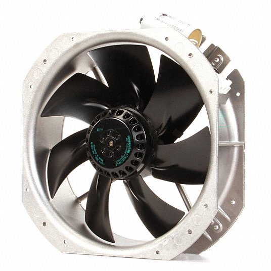 EBM-PAPST Standard Square Axial Fan: 11 in Ht, 3 1/8 in Dp, 1100 cfm, IP44, Cast Aluminum, 115V AC