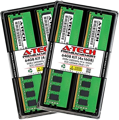 A-Tech 64GB Kit (4x16GB RAM for Dell PowerEdge R240, R330, R340, T130, T140, T340 | DDR4 2400MHz PC4-19200 ECC-UDIMM 2Rx8 ECC Unbuffered Server Memory Upgrade